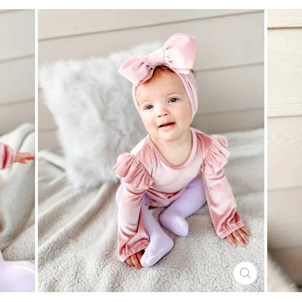 Rhodes Velour Bubble Shorty Romper & Velour Stretch Head Bows